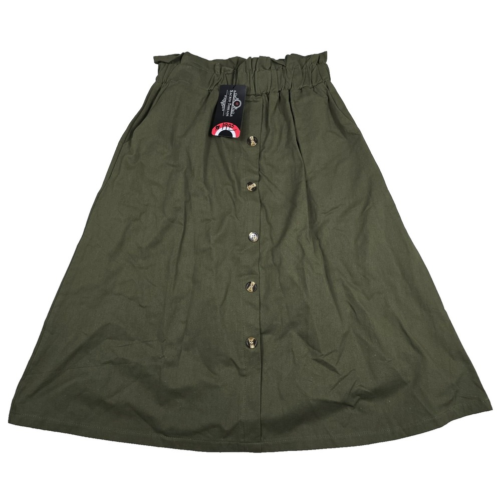 Sacred‎ Threads Women's Olive Green Button Skirt One Size Cotton Midi New
